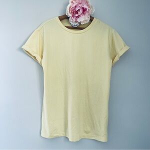 Athleta Girl Uptempo Roll Sleeve Short Sleeve Crew Tee Pale Butter Yellow XL 14
